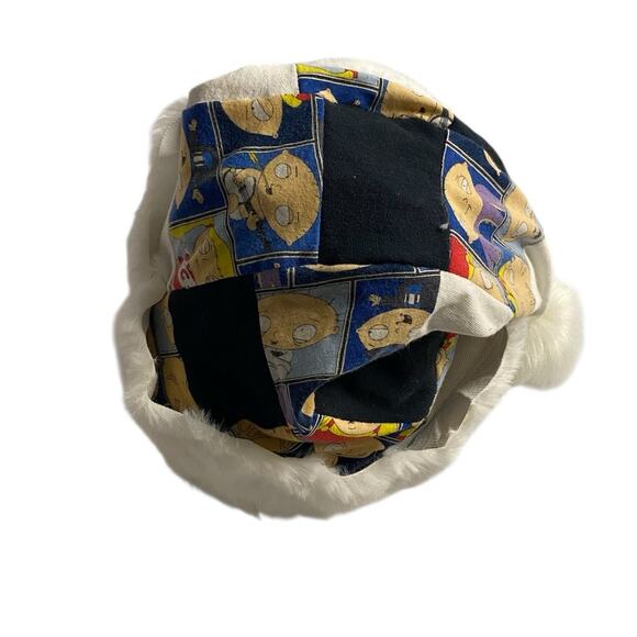 Handmade Upcycled Patchwork Family Guy Stewie Santa Hat Faux Fur Trim Holiday - Picture 6 of 8